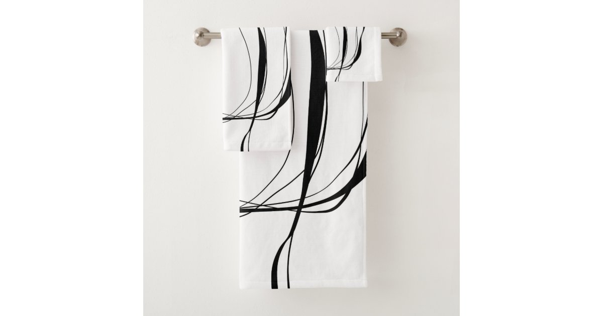 Modern Black And White Striped Bath Towel Set, Zazzle