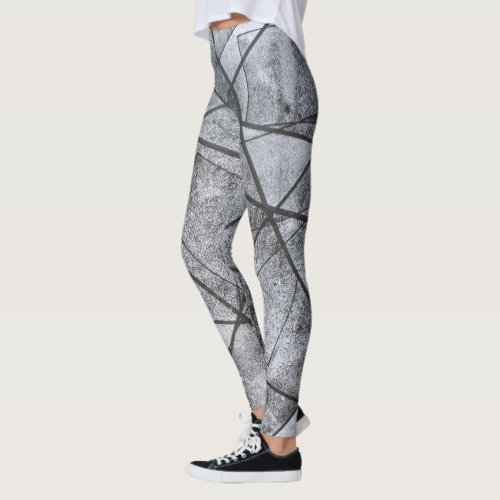 Black Lines white gray rectangles abstract Leggings