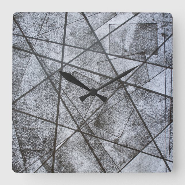 Black Lines white gray rectangles abstract Square Wall Clock (Front)