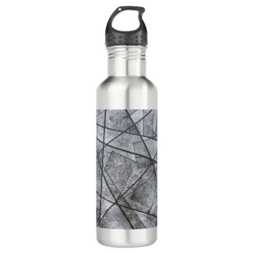 Black Lines white gray stripe rectangles abstract Stainless Steel Water Bottle