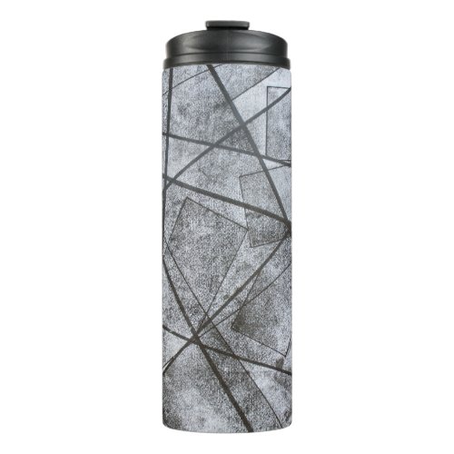 Black Lines white gray stripe rectangles abstract Thermal Tumbler