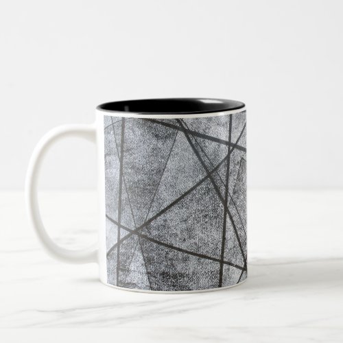 Black Lines white gray stripe rectangles abstract Two_Tone Coffee Mug