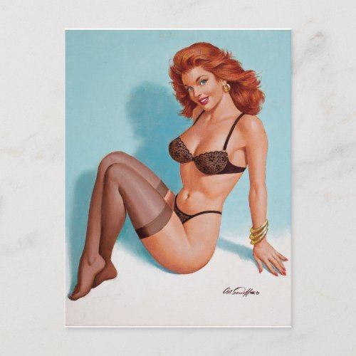 Black Lingerie 1993 Pin Up Art Postcard