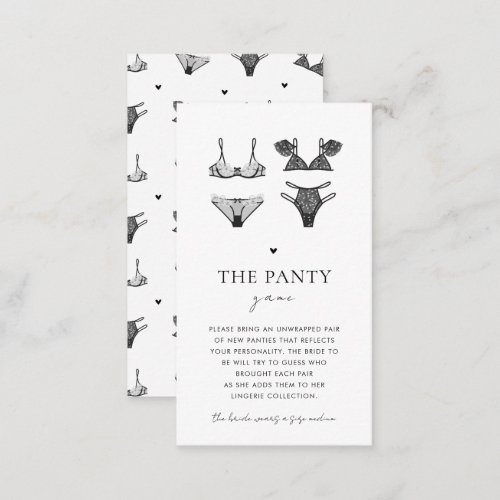 Black Lingerie  Heart Bridal Shower Panty Game Enclosure Card