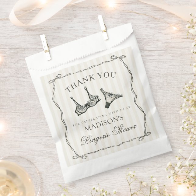 Black Lingerie Shower Bachelorette Party Dessert Favor Bag (Clipped)