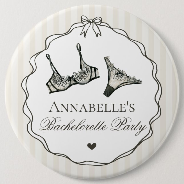 Black Lingerie Shower Bachelorette Party Favor Button (Front)