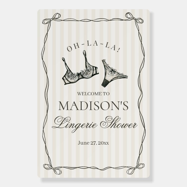 Black Lingerie Shower Beige Bow Welcome Foam Board (Front)