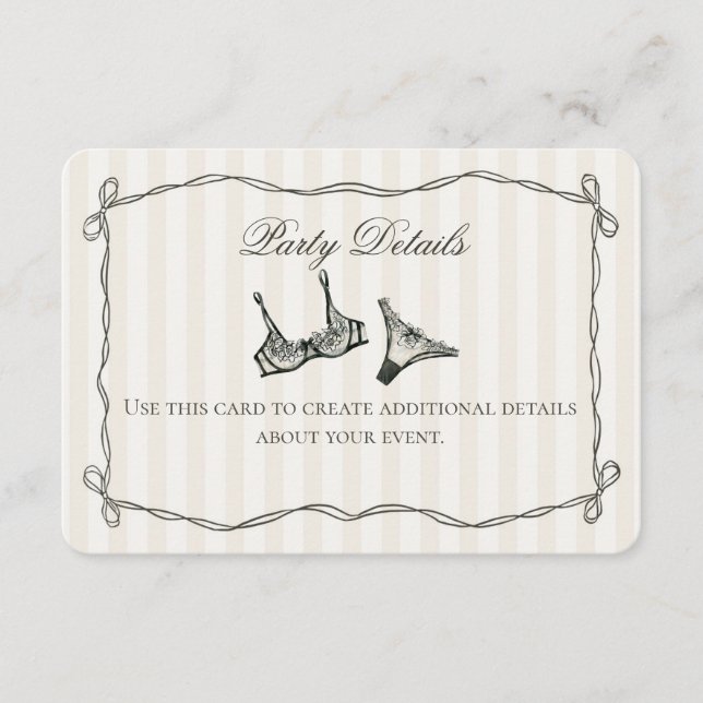 Black Lingerie Shower Beige Details Invite Insert (Front)