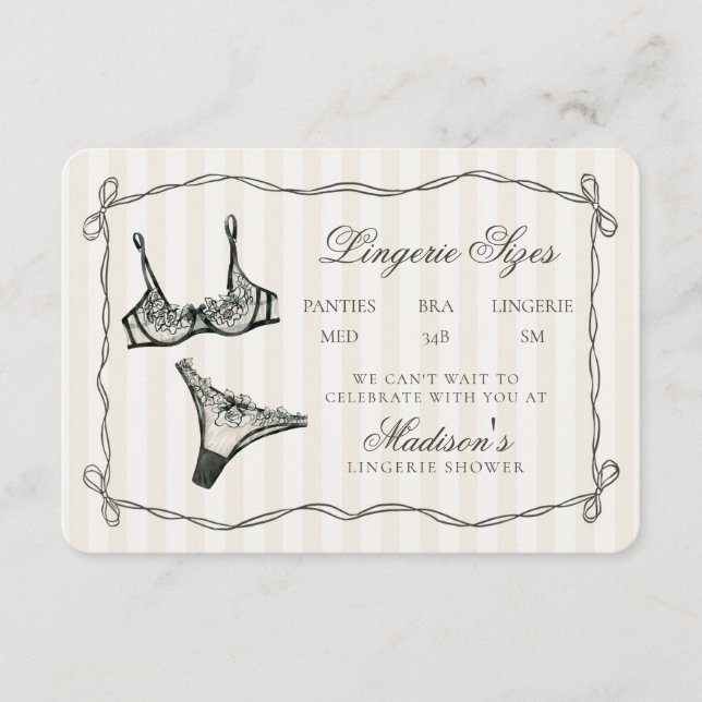 Black Lingerie Sizes Shower Invitation Insert (Front)