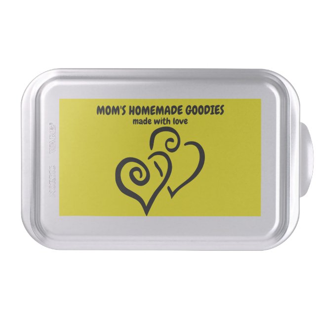 Black Linked Hearts Over Yellow Custom Message Cake Pan (Front)