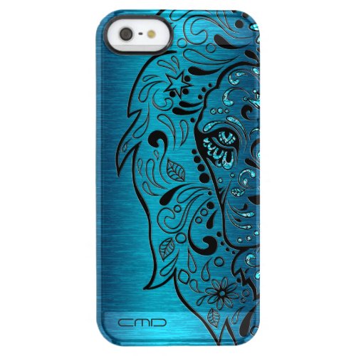 Black Lion Head Sugar Skull Blue Background Clear iPhone SE55s Case