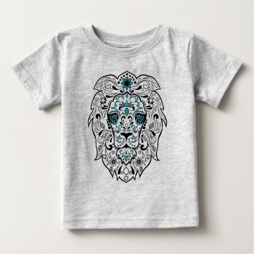 Black Lion Sugar Skull Blue Glitter Baby T_Shirt