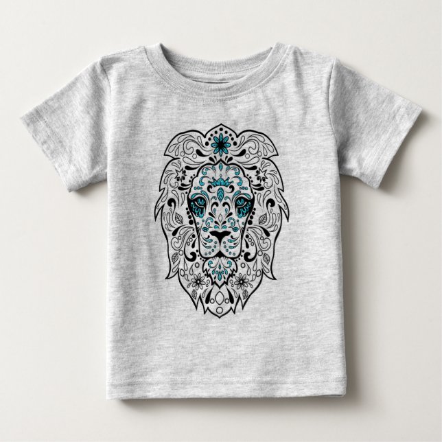 Black Lion Sugar Skull Blue Glitter Baby T-Shirt (Front)