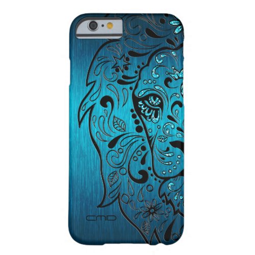 Black Lion Sugar Skull Metallic Blue Background Barely There iPhone 6 Case