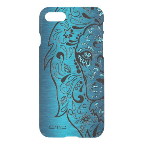 Black Lion Sugar Skull Metallic Blue Background iPhone SE87 Case