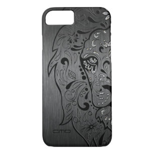 Black Lion Sugar Skull Metallic Gray Background iPhone 8/7 Case