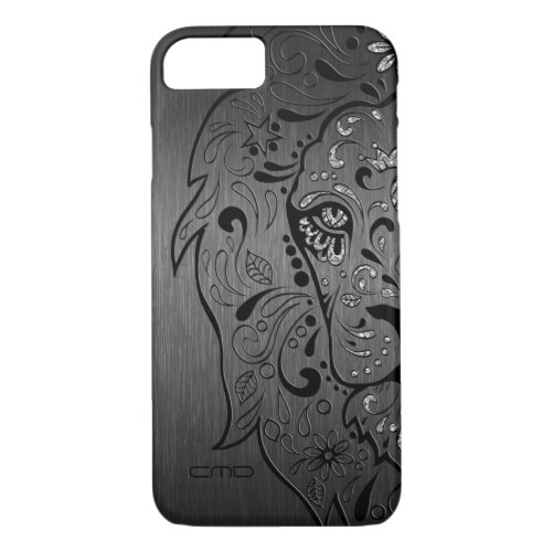 Black Lion Sugar Skull Metallic Gray Background iPhone 87 Case