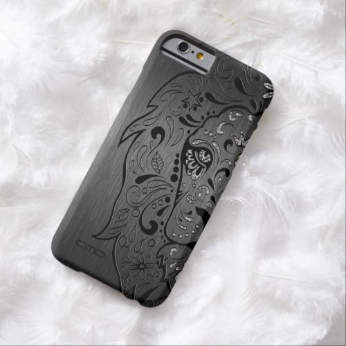 Black Lion Sugar Skull Metallic Gray Background Barely There iPhone 6 Case