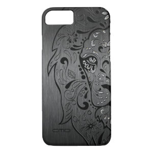 Black Lion Sugar Skull Metallic Gray Background iPhone 7 Case