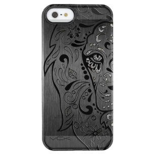 Black Lion Sugar Skull Metallic Gray Background Clear iPhone SE/5/5s Case