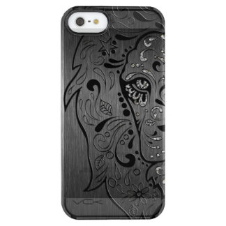 Black Lion Sugar Skull Metallic Gray Background Clear iPhone SE/5/5s Case