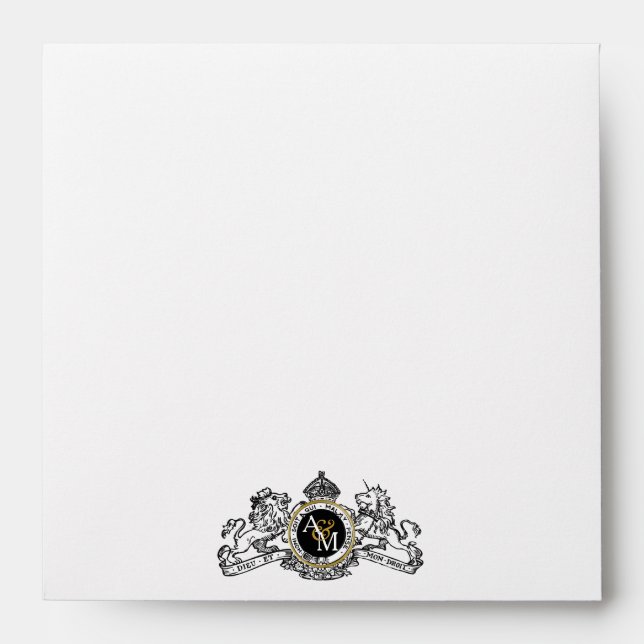 Black Lion Unicorn Emblem Save The Date Coaster Envelope (Front)
