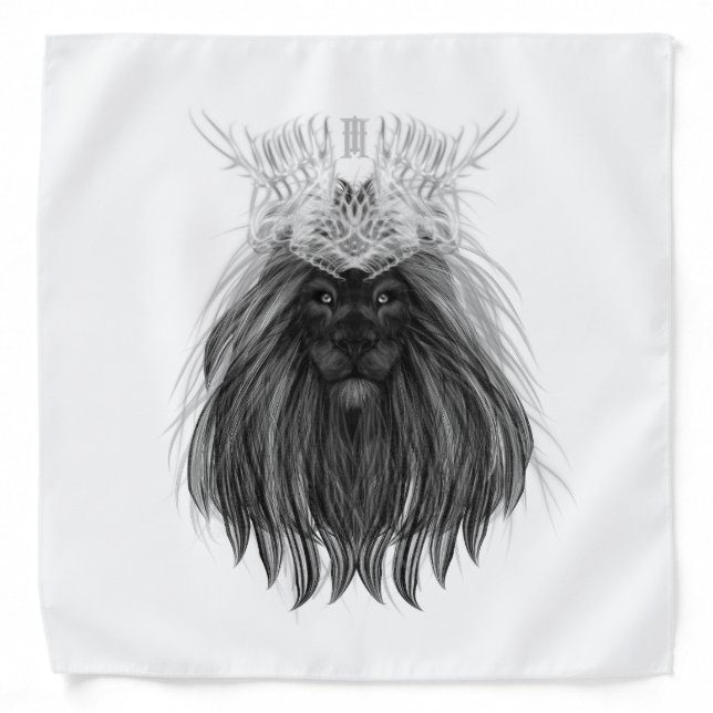 Black Lion with Antlers Crown and Monogram Bandana (Front)