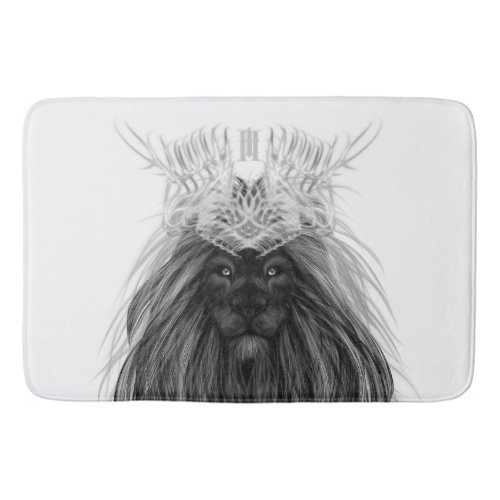 Black Lion with Antlers Crown and Monogram Bath Mat