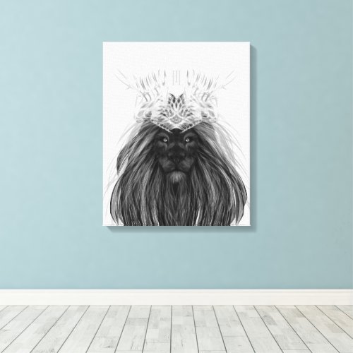 Black Lion with Antlers Crown and Monogram Canvas Print