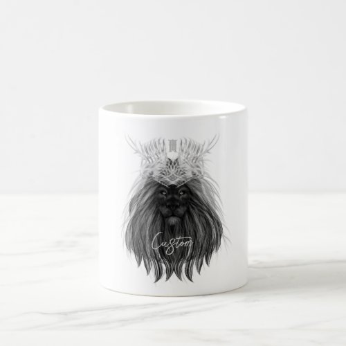 Black Lion with Antlers Crown and Monogram Coffee Mug