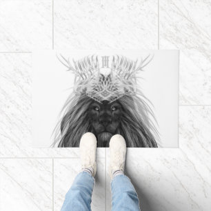 Black Lion with Antlers Crown and Monogram Doormat