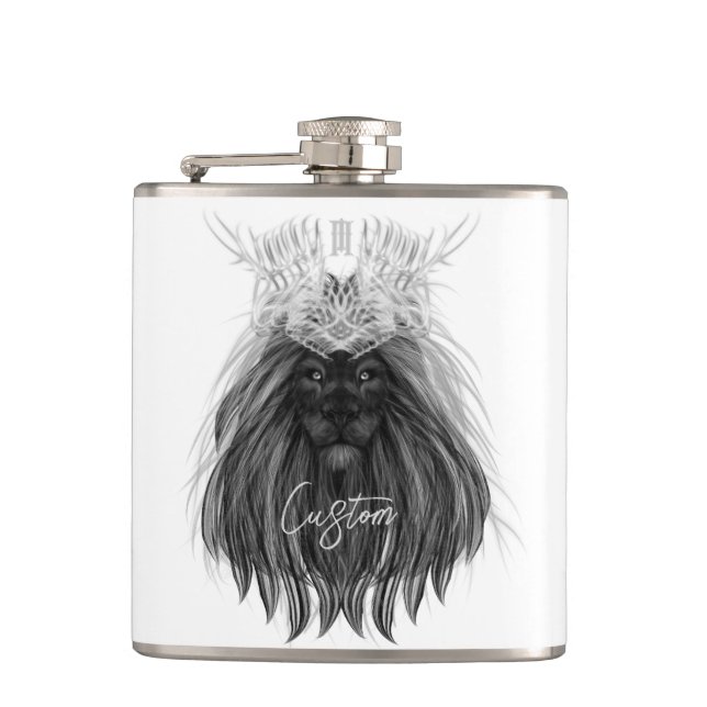 Black Lion with Antlers Crown and Monogram Flask (Front)