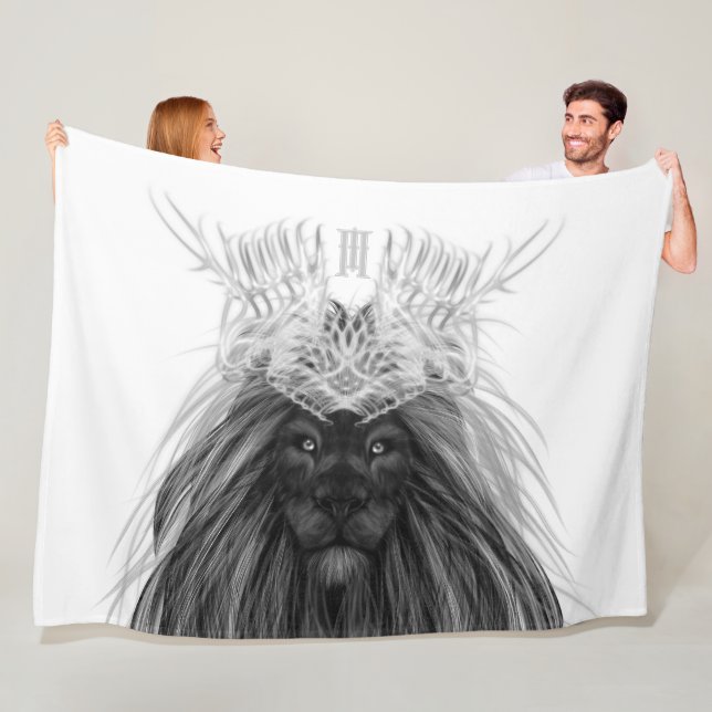 Black Lion with Antlers Crown and Monogram Fleece Blanket (In Situ)