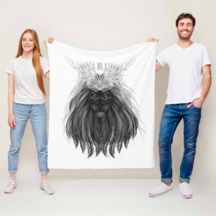 Black Lion with Antlers Crown and Monogram Fleece Blanket