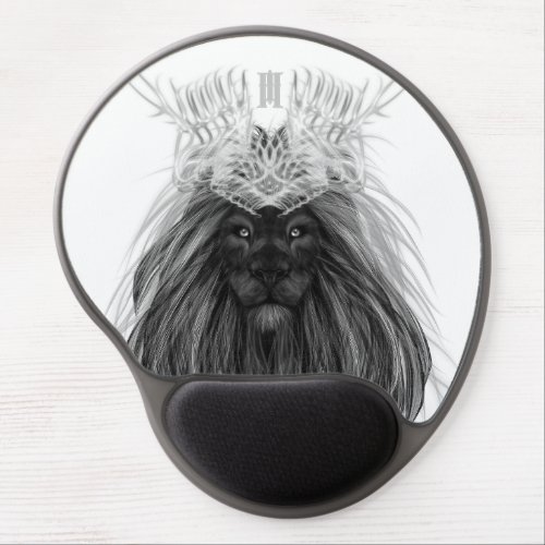 Black Lion with Antlers Crown and Monogram Gel Mouse Pad