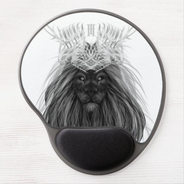 Black Lion with Antlers Crown and Monogram Gel Mouse Pad (Front)