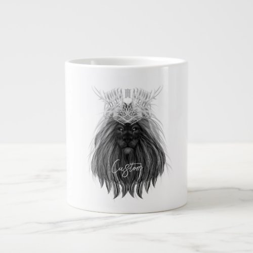 Black Lion with Antlers Crown and Monogram Giant Coffee Mug