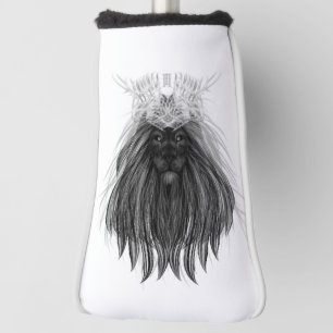 Black Lion with Antlers Crown and Monogram Golf Head Cover