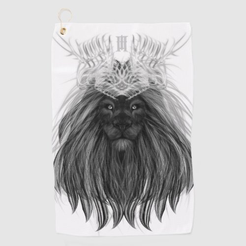 Black Lion with Antlers Crown and Monogram Golf Towel