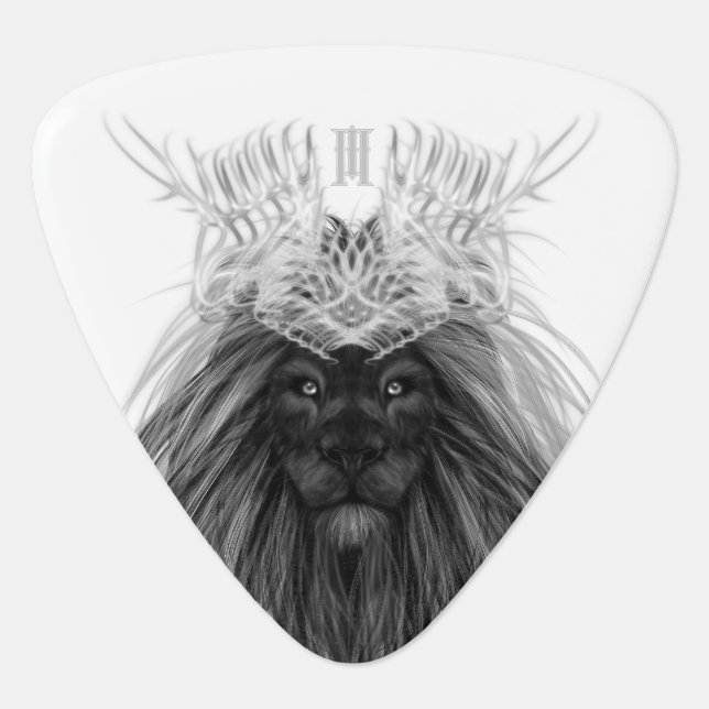 Black Lion with Antlers Crown and Monogram Guitar Pick (Front)