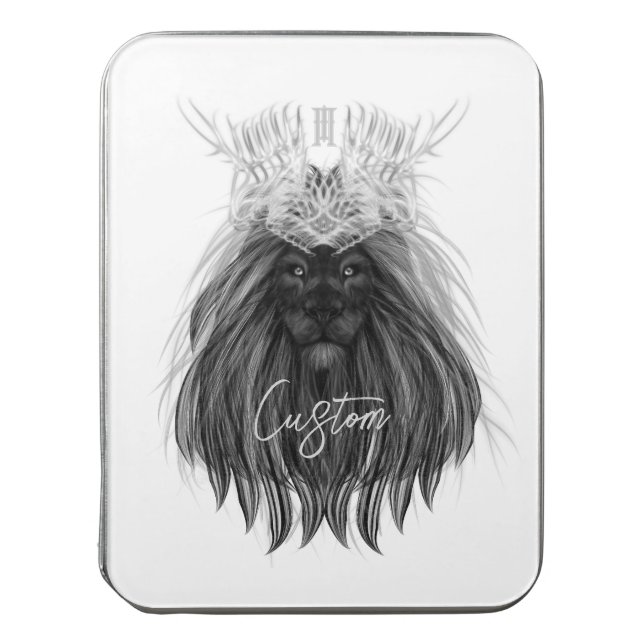 Black Lion with Antlers Crown and Monogram Jigsaw Puzzle (Lid Vertical)
