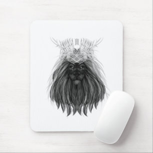 Black Lion with Antlers Crown and Monogram Mouse Pad