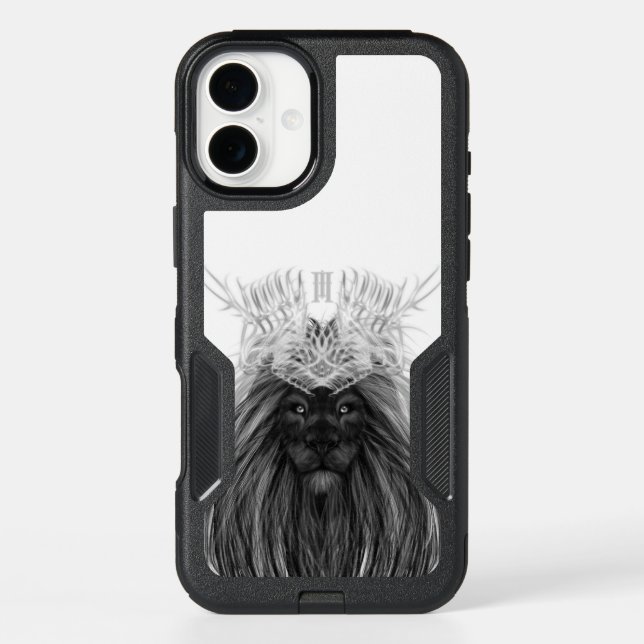Black Lion with Antlers Crown and Monogram Otterbox iPhone Case (Back)