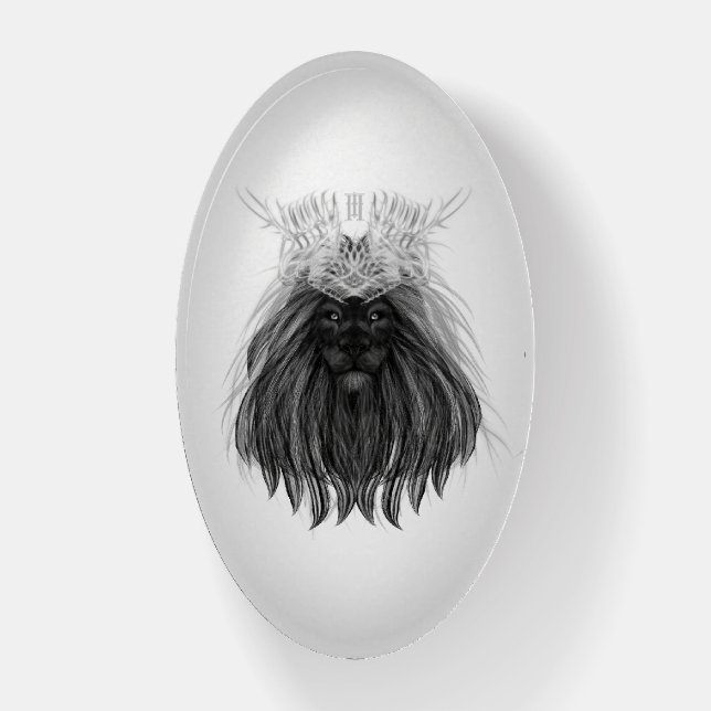 Black Lion with Antlers Crown and Monogram Paperweight (Vertical)