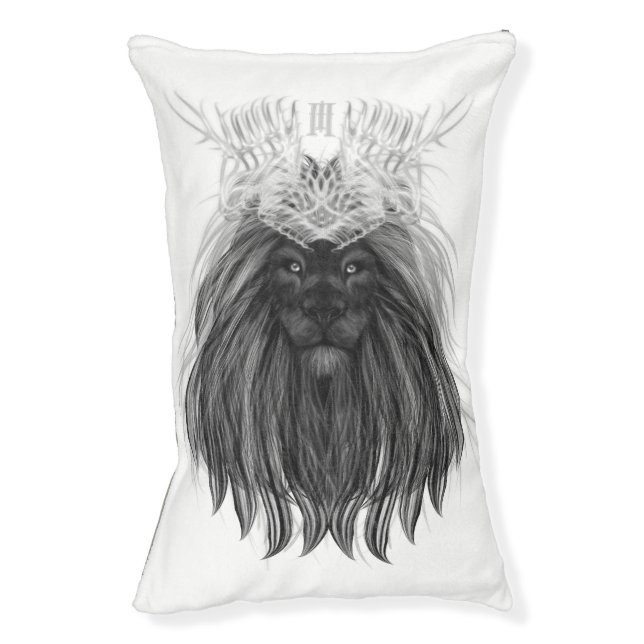 Black Lion with Antlers Crown and Monogram Pet Bed (Front Vertical)
