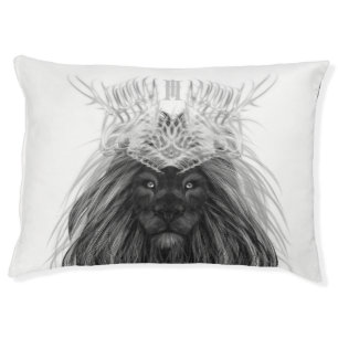 Black Lion with Antlers Crown and Monogram Pet Bed