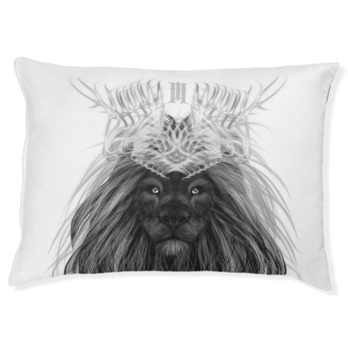 Black Lion with Antlers Crown and Monogram Pet Bed