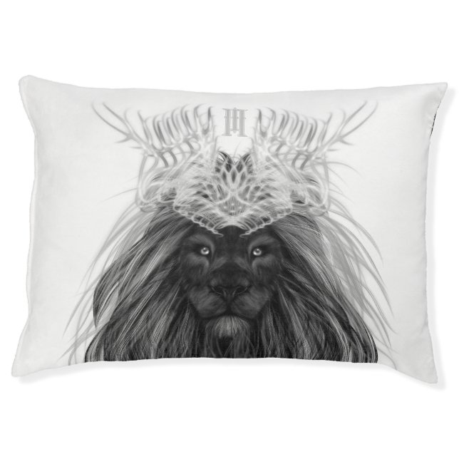 Black Lion with Antlers Crown and Monogram Pet Bed (Front)