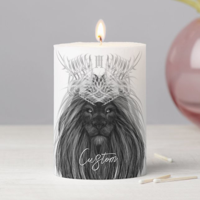 Black Lion with Antlers Crown and Monogram Pillar Candle (In Situ)