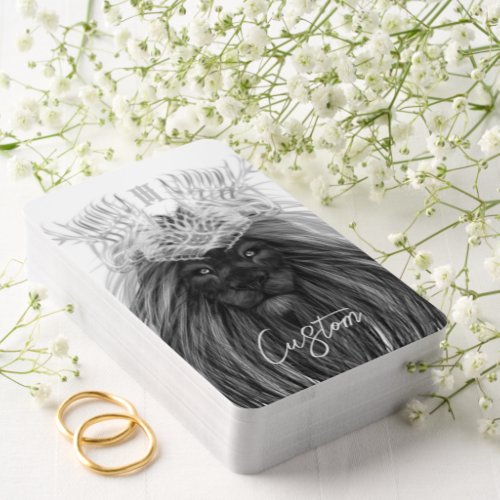 Black Lion with Antlers Crown and Monogram Playing Cards